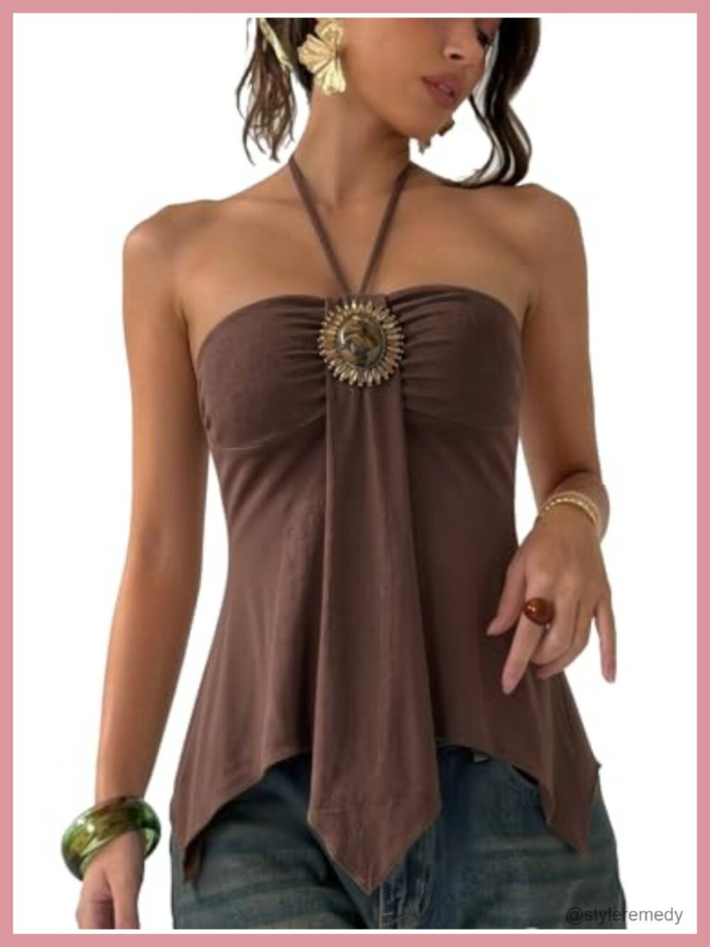 Western Halter Top Y2K Boho Open Back Tie Backless Sleeveless Slim Fit Camisole